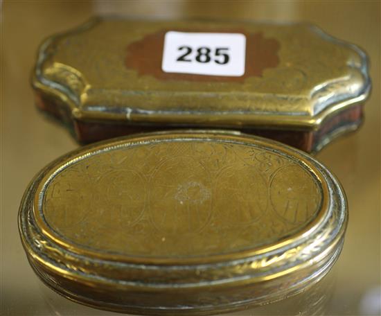 Two 18th century Dutch brass tobacco boxes